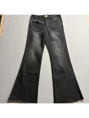 High Noon Flare Jeans Womens 13 31 Grey Faded Denim Raw Hem Stretch Bell Bottom